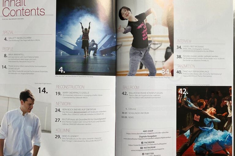 Dance for you magazine contents page